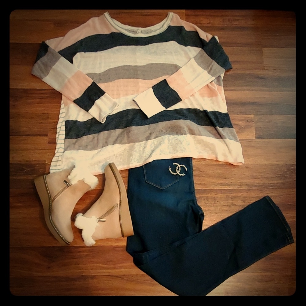Striped/Color Block Lightweight Sweater
